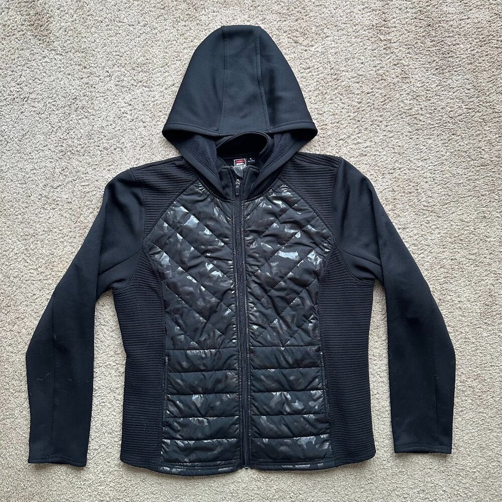 Fila Sweatshirt Womens XL Full Zip Hood Black Camo Pockets Long Sleeve Fleece